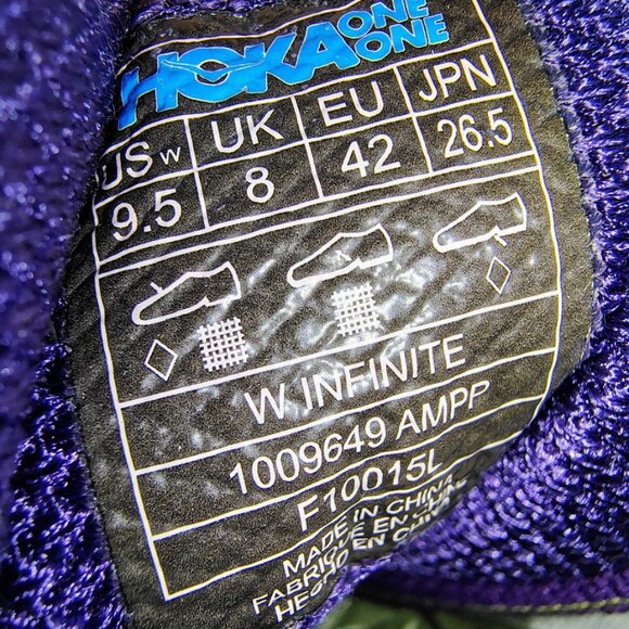 HOKA Infinite Womens Size 9.5 Neon Yellow Purple Athletic Running Shoes 1009649 - Picture 7 of 13